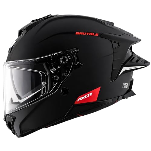 AXOR Brutale Solid Colors Dual Spoiler Helmet – Aerodynamic Full Face Design | Certified (ISI, DOT, ECE) | Premium Safety & Comfort- Dull Black, Size:M - Image 1