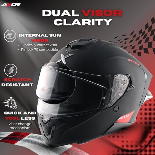 AXOR Brutale Solid Colors Dual Spoiler Helmet – Aerodynamic Full Face Design | Certified (ISI, DOT, ECE) | Premium Safety & Comfort- Dull Black, Size:M - Image 3