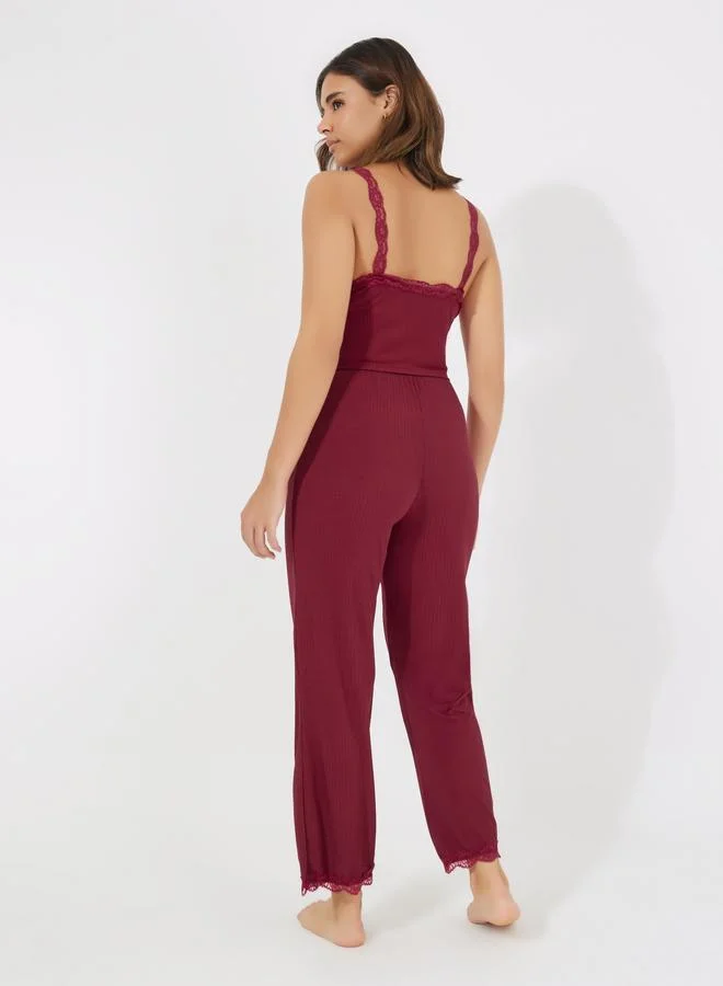 Take Two Red Lace Cami Top And Pyjama Set for Women | Best Price UAE