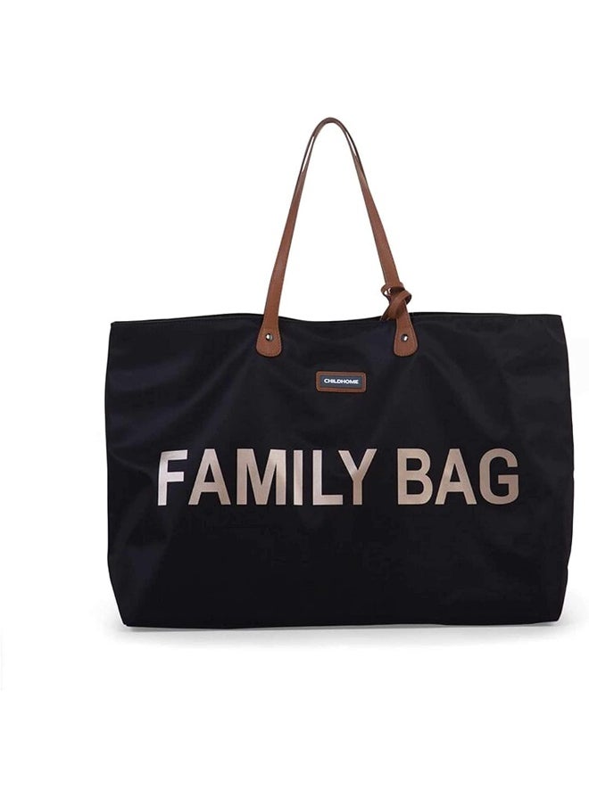 CHILDHOME Family Bag, Changing Bag, Travel/Weekend Bag, Large Capacity, Detachable Pouch Included, Black/Gold  - Image 1