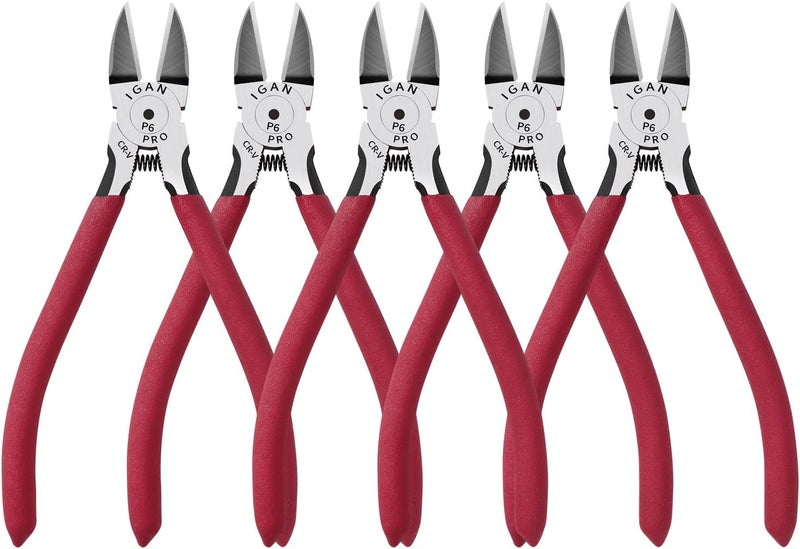 IGAN -P6 Wire Flush Cutters (Pack of 5), 6-inch Ultra Sharp and Powerful Side Cutter Clippers, Ideal Wire Snips for Handmade and Any Clean Cut Needs - Image 1