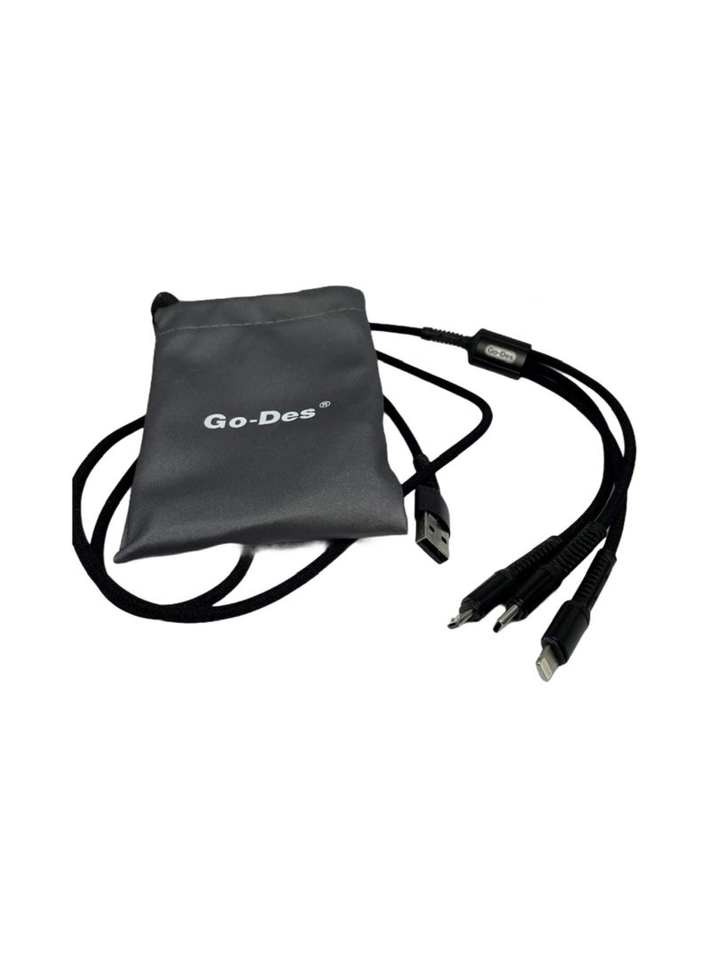 جو-ديز 3-In-1 USB Data Sync Quick Charging Cable Black - Image 2