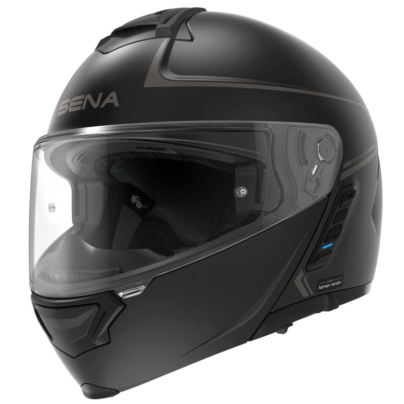 خوذة Sena Impulse DOT القابلة للطي مع بلوتوث وصوت من هارمان كاردون خوذة مزدوجة الرؤية مع نظام اتصال مدمج بشبكة MP3 صوتي دايل مات أسود صغير