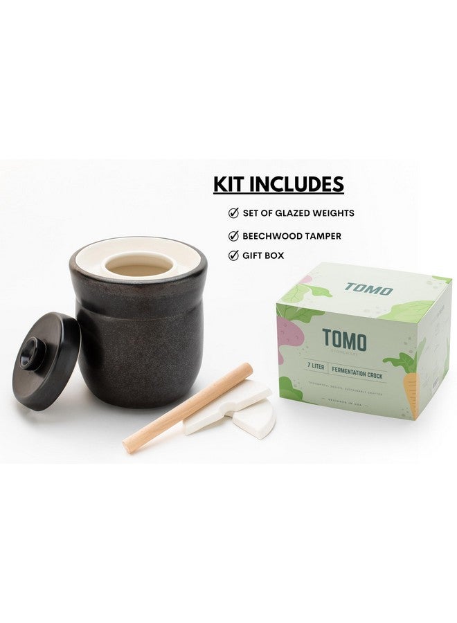 TOMO TOMO Fermentation Crock with Weights - Ceramic Sauerkraut Pickling Crock - Stoneware Kombucha Brewing (3L)  - Image 2