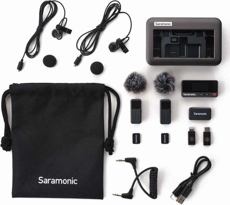 Saramonic Air Wireless Microphone for iPhone/Camera/Android, 11g Ultralight, 48kHz/24-bit,120dB Max SPL, 2 Lavalier Microphones, 300m Range, Noise Cancelling, Vlog, Streaming - Image 2