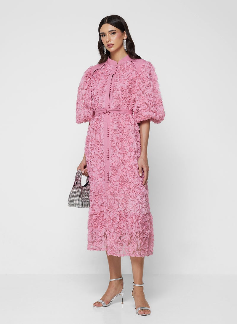 Khizana 3D Floral Shirt Dress With Puff Sleeves - Image 4