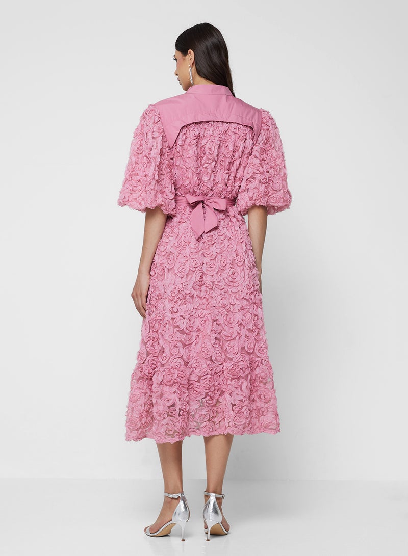 Khizana 3D Floral Shirt Dress With Puff Sleeves - Image 2