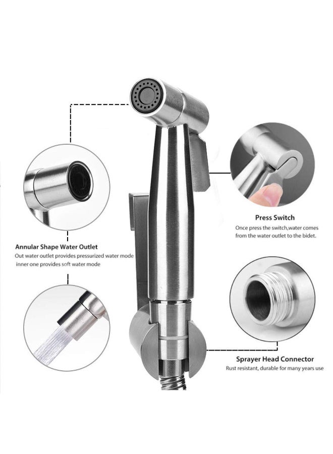 ZERIFAM Handheld Bidet Sprayer for Toilet, Bidet Shattaf Set, Stainless Steel Toilet Shattaf Cloth Diaper Sprayer with Anti-Leaking Hose and Holder, For Muslim Shower, Personal, Hygiene, Toilets - Image 2