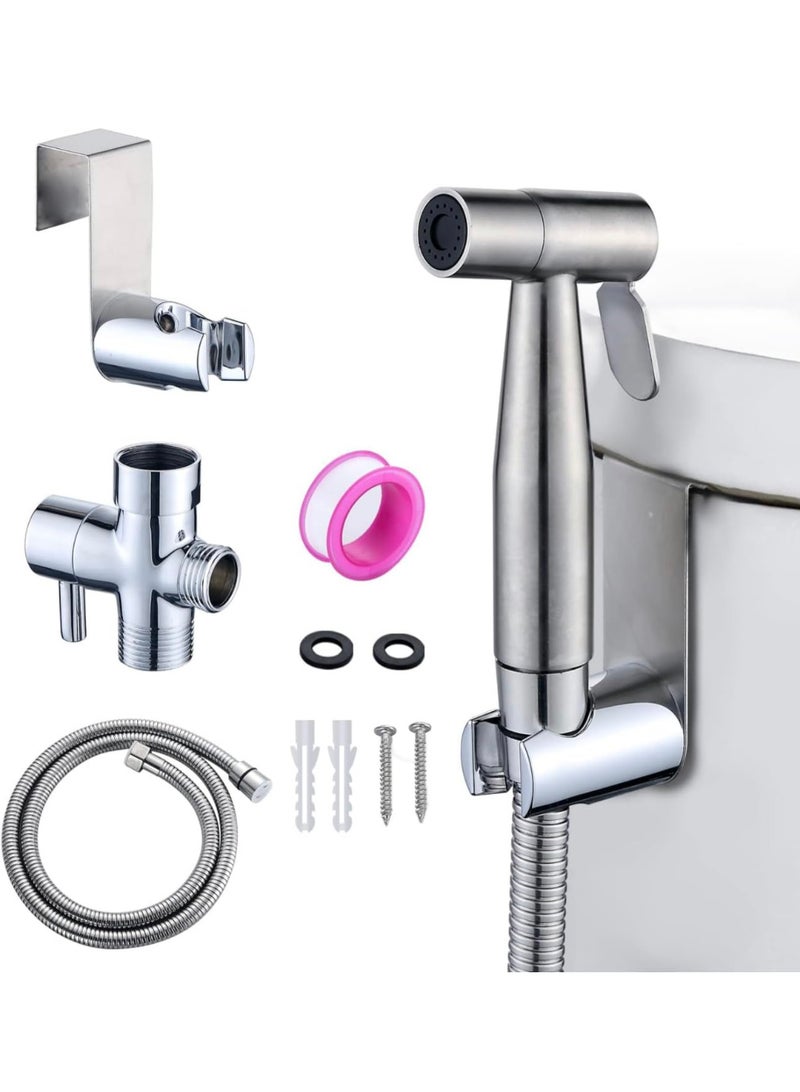 ZERIFAM Handheld Bidet Sprayer for Toilet, Bidet Shattaf Set, Stainless Steel Toilet Shattaf Cloth Diaper Sprayer with Anti-Leaking Hose and Holder, For Muslim Shower, Personal, Hygiene, Toilets - Image 1