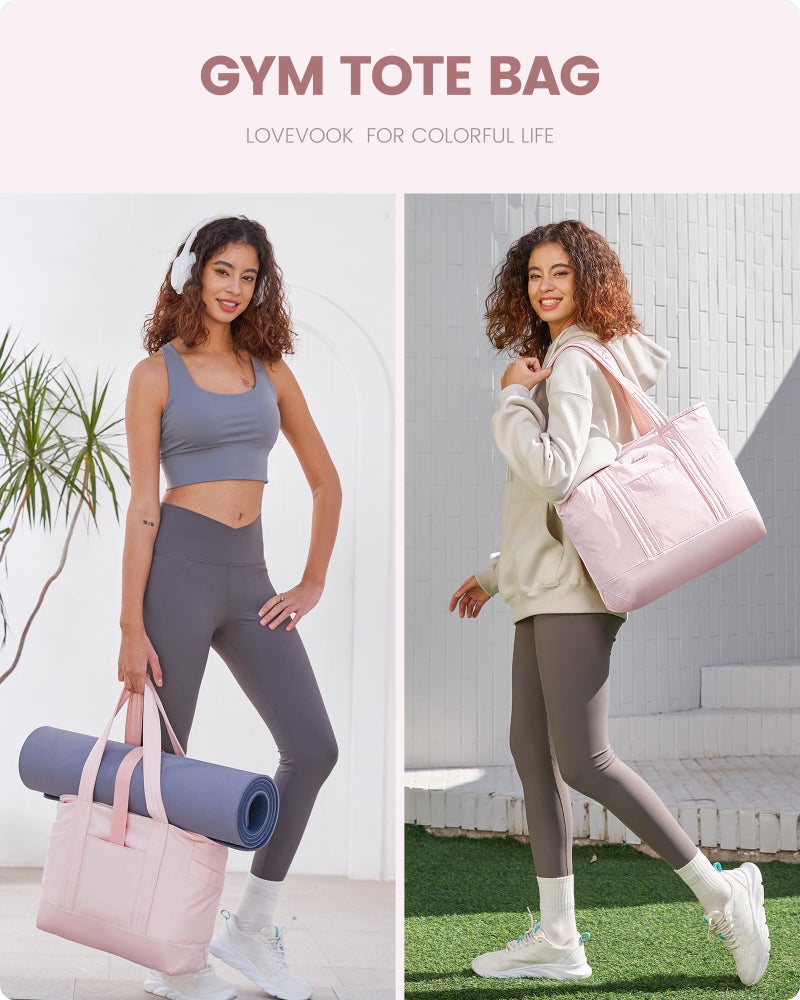 LOVEVOOK Tote Bag for Women,Lightweight Gym Tote Bag with Zipper,Work Tote with Laptop Pocket,Nurse Dance Yoga Bag for Travel - Image 2
