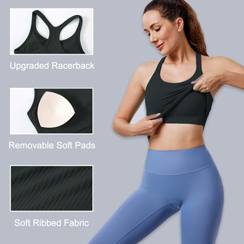 Evercute Women's 1/2/3 Pack Ribbed Workout Tank Tops with Built in Bra Racerback Seamless Crop Tank Tops Camisole Sport Tanks - Image 3