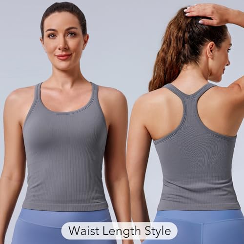 Evercute Women's 1/2/3 Pack Ribbed Workout Tank Tops with Built in Bra Racerback Seamless Crop Tank Tops Camisole Sport Tanks - Image 2