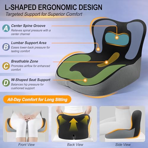 Allaboutsla Memory Foam Car Seat Cushion with Lumbar Support, L-Shaped Ergonomic Design for Long Driving, Pressure-Relief Comfort for Car, SUV, Semi Truck & Office Chair - Image 3
