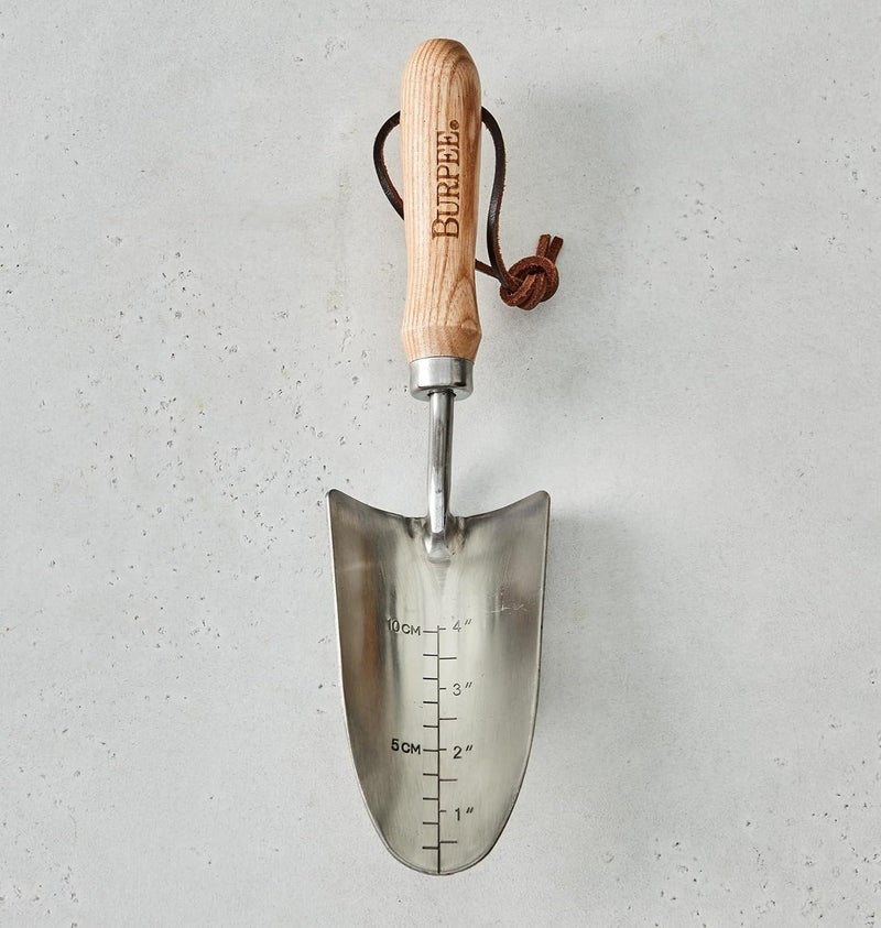 Burpee 13 Stainless Steel Trowel Durable Long Lasting Garden Tool Leather Wrist Strap 5 Handle 10 Year Warranty Oak