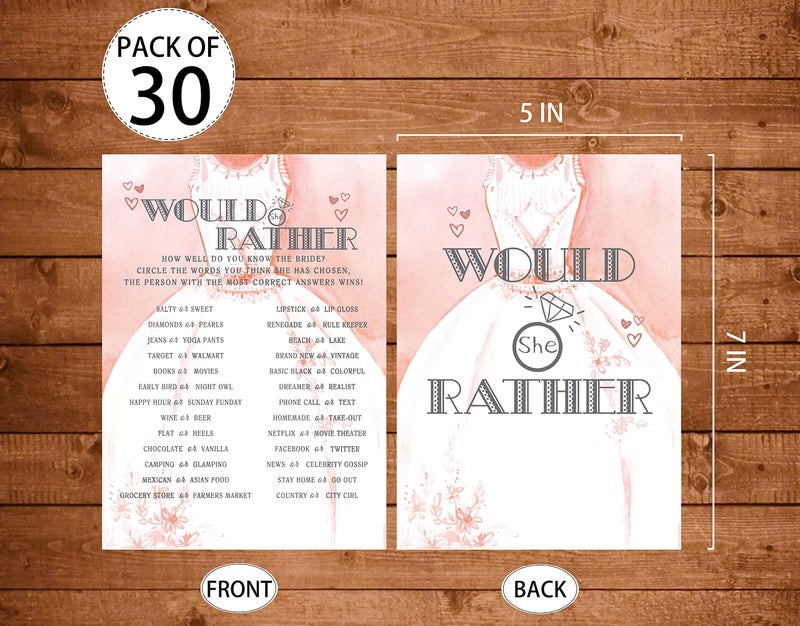JUSITAKEET Bridal Shower Games, Wedding Games For Showers, Would She Rather, Engagement Bachelorette Party Game, Bridal Shower Decorations, 30 Cards Per Set (Suit010) - Image 2