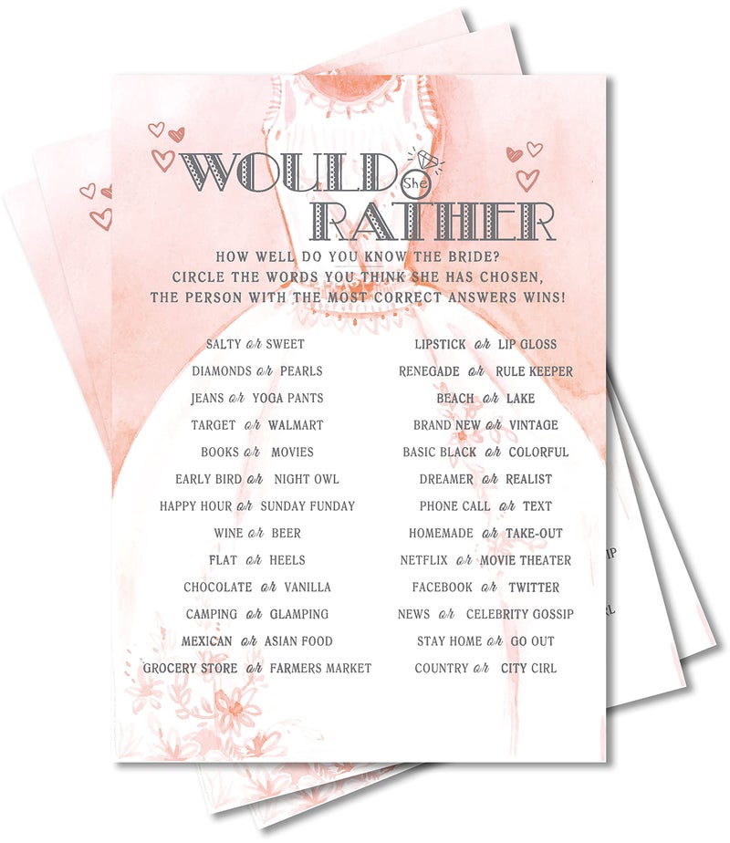 JUSITAKEET Bridal Shower Games, Wedding Games For Showers, Would She Rather, Engagement Bachelorette Party Game, Bridal Shower Decorations, 30 Cards Per Set (Suit010) - Image 1