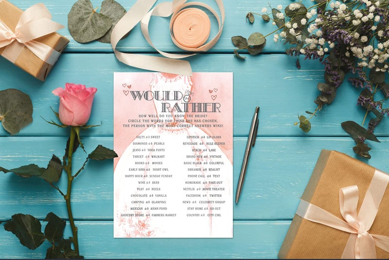 JUSITAKEET Bridal Shower Games, Wedding Games For Showers, Would She Rather, Engagement Bachelorette Party Game, Bridal Shower Decorations, 30 Cards Per Set (Suit010) - Image 3
