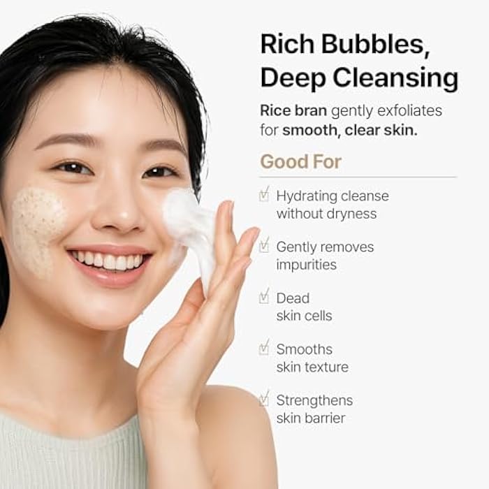 MIDHA RICE BRAN SCRUB FOAM 5.07fl.oz/150ml, Deep Cleansing, Pore-Purifying, Gentle Exfoliating – Soft Micro-Foam Face Wash with Balanced pH & Hydrating, Nourishing Care - Image 4