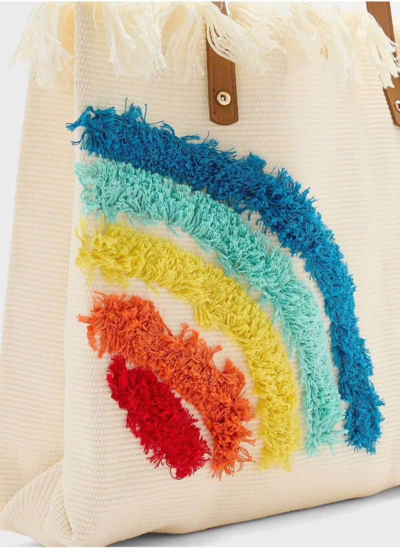 Ginger Color Pop Tassel Canvas Tote Bag
