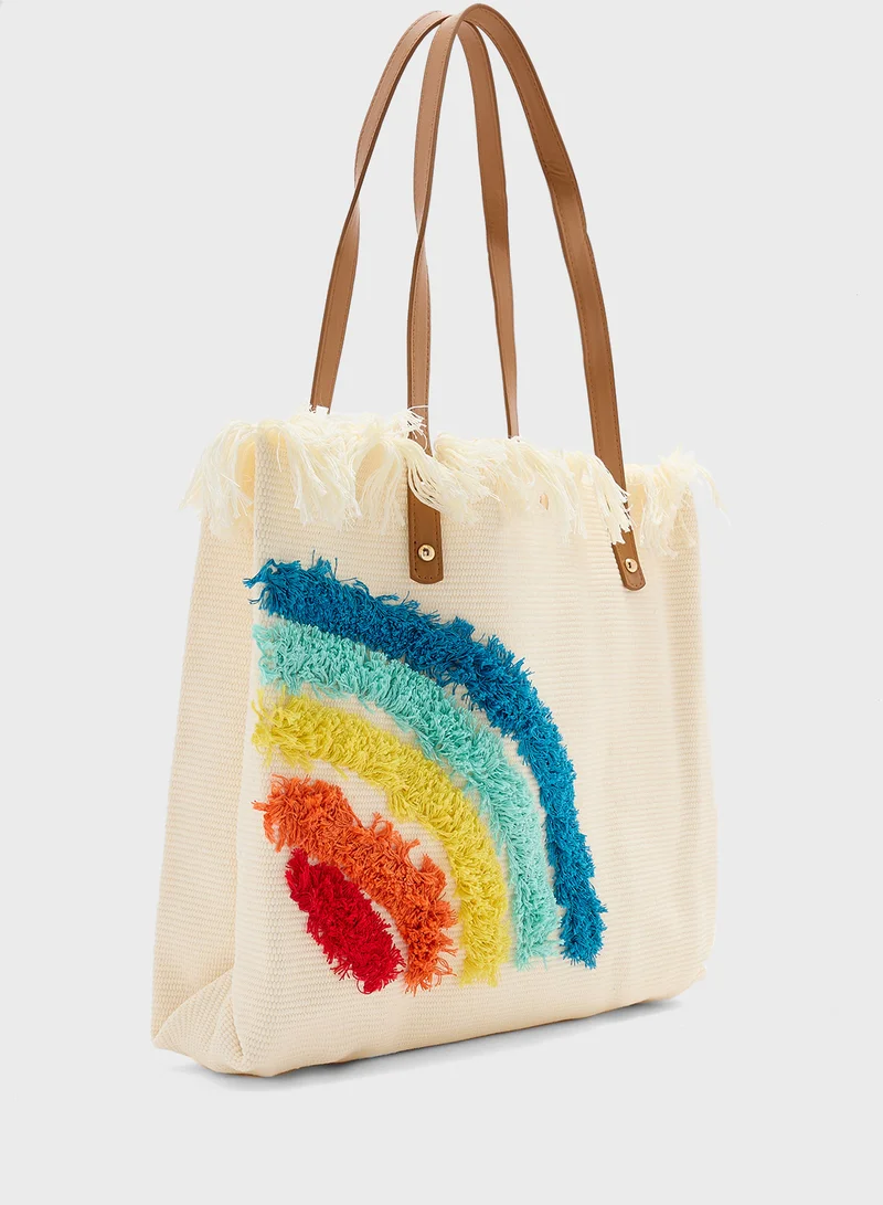Ginger Color Pop Tassel Canvas Tote Bag