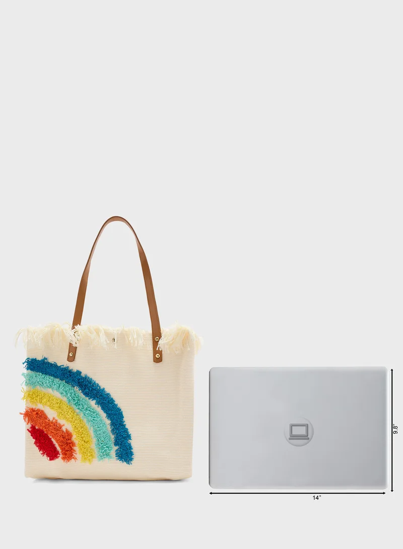 Ginger Color Pop Tassel Canvas Tote Bag