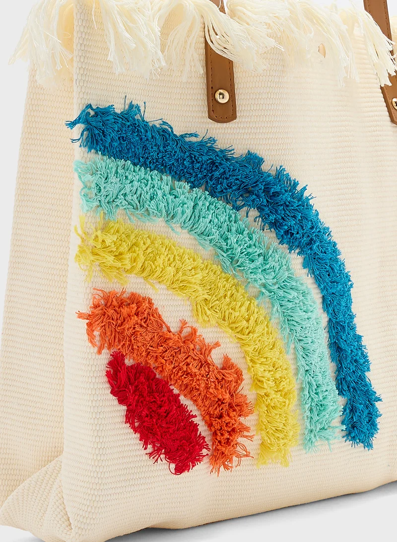 Ginger Color Pop Tassel Canvas Tote Bag