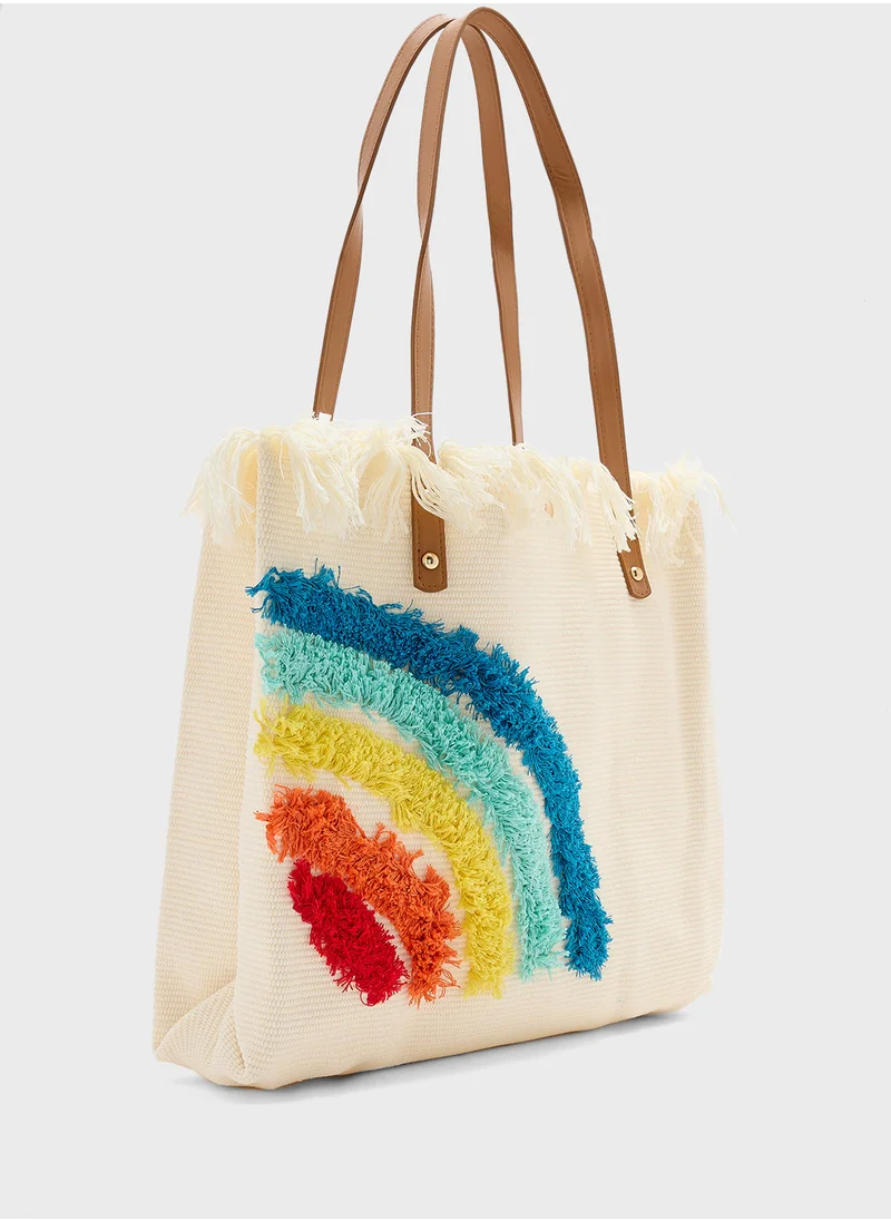 Ginger Color Pop Tassel Canvas Tote Bag