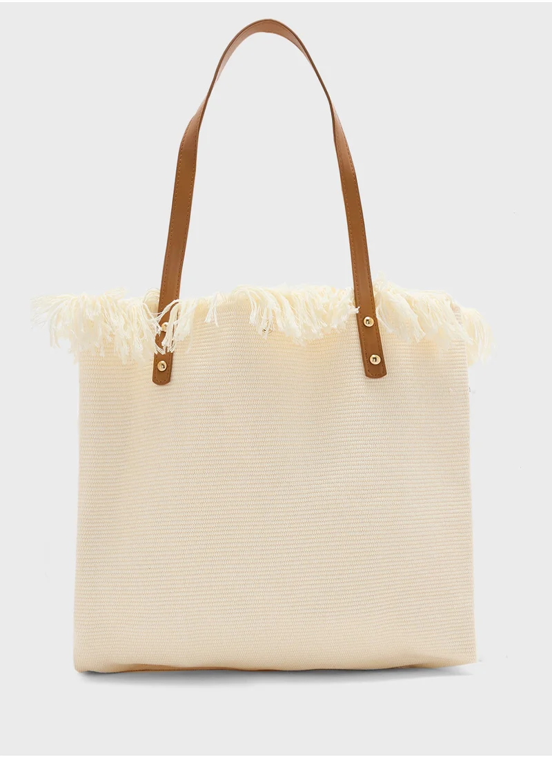 جينجر Color Pop Tassel Canvas Tote Bag