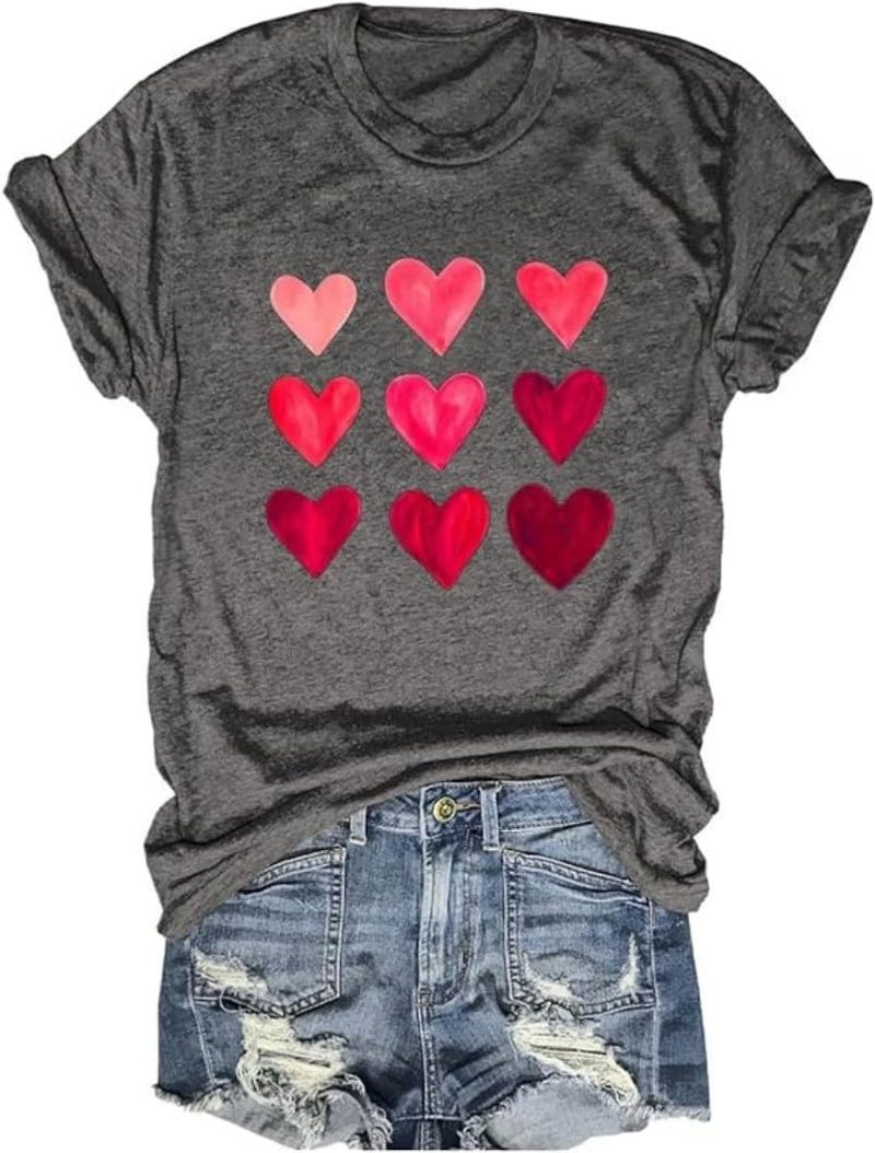 Beopjesk Womens Valentine's Day Graphic Tees Short Sleeve Heart Printed Shirts Blouse Tops (XL, 2022-Black) - Image 2