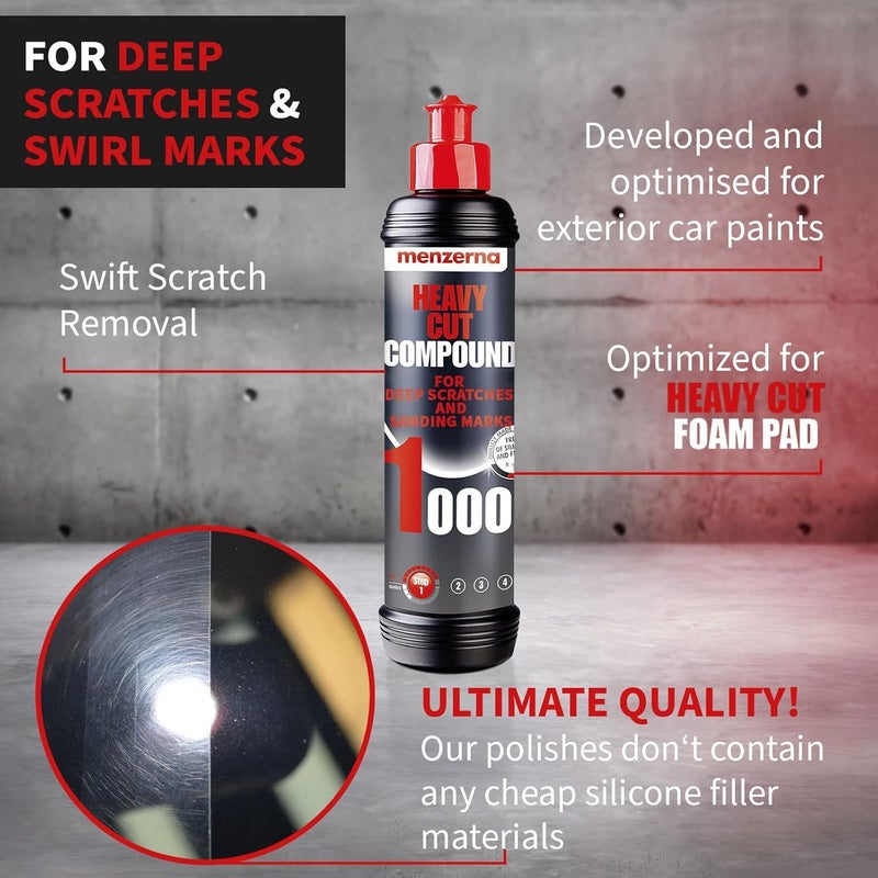 menzerna Heavy Cut Compound 1000" I Abrasive Polishing Compound for Deep Scratches, Sanding Marks, Swirls & Holograms I Buffing and Polishing Compound for Scratch Repair I Silicone Free I 16 fl oz. - Image 3