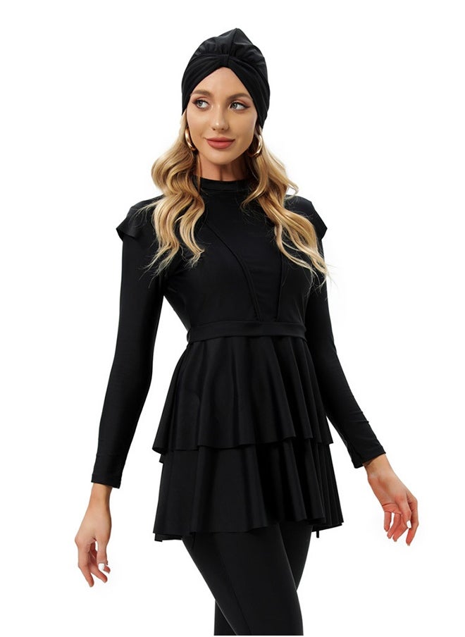 JiuAn Stylish Three-Piece Muslim Swimsuit with Chest Pad - BLACK  - Image 3