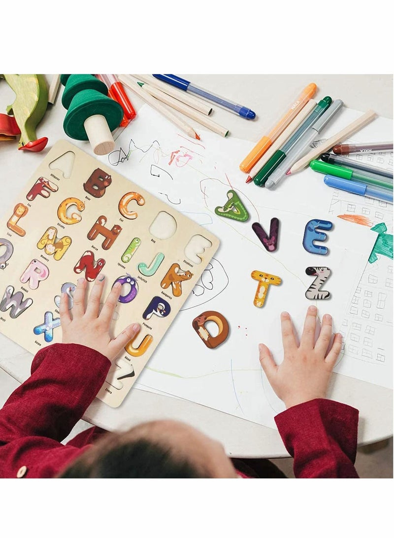 Y&D Alphabet Puzzles for Kids 3 Otters Wooden Puzzle Upper Case Letter and Learning Board Toy Kindergarten Toddlers Preschools ABC Letters Numbers Shapes Teaching - Image 2