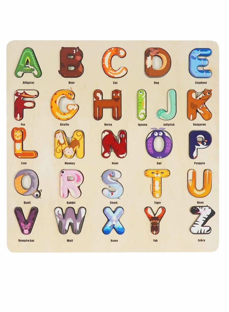 Y&D Alphabet Puzzles for Kids 3 Otters Wooden Puzzle Upper Case Letter and Learning Board Toy Kindergarten Toddlers Preschools ABC Letters Numbers Shapes Teaching - Image 1