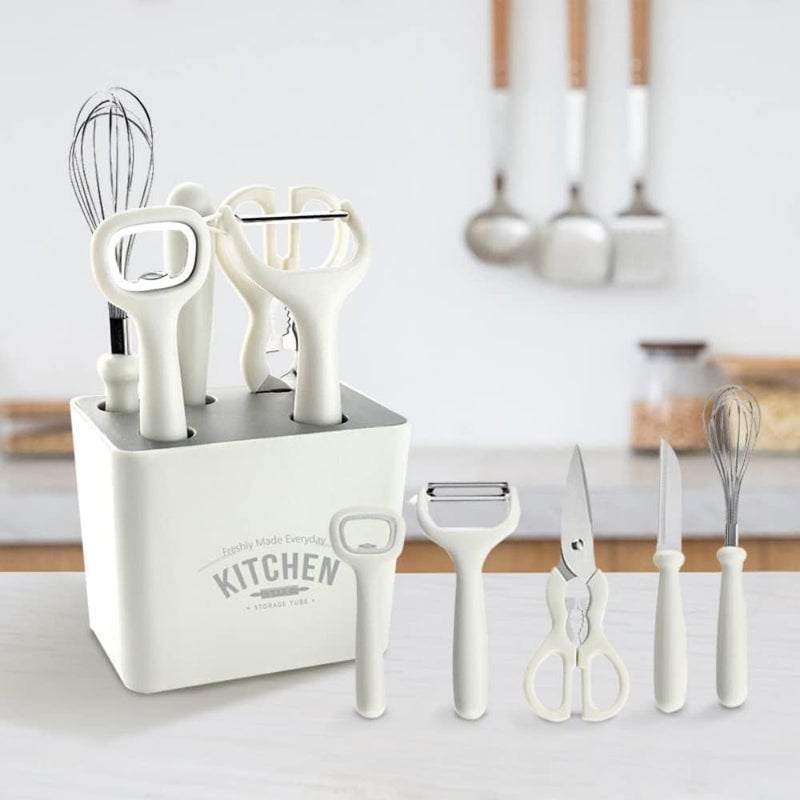 AUZENO AUZENO Stainless Steel 6Piece Kitchen Gadgets Set Kitchen Scissors Kitchen Utensils Set with Holder Paring Knife Whisk Bottle Opener Peeler AntiSlip Handle Decorative Base  - Image 3