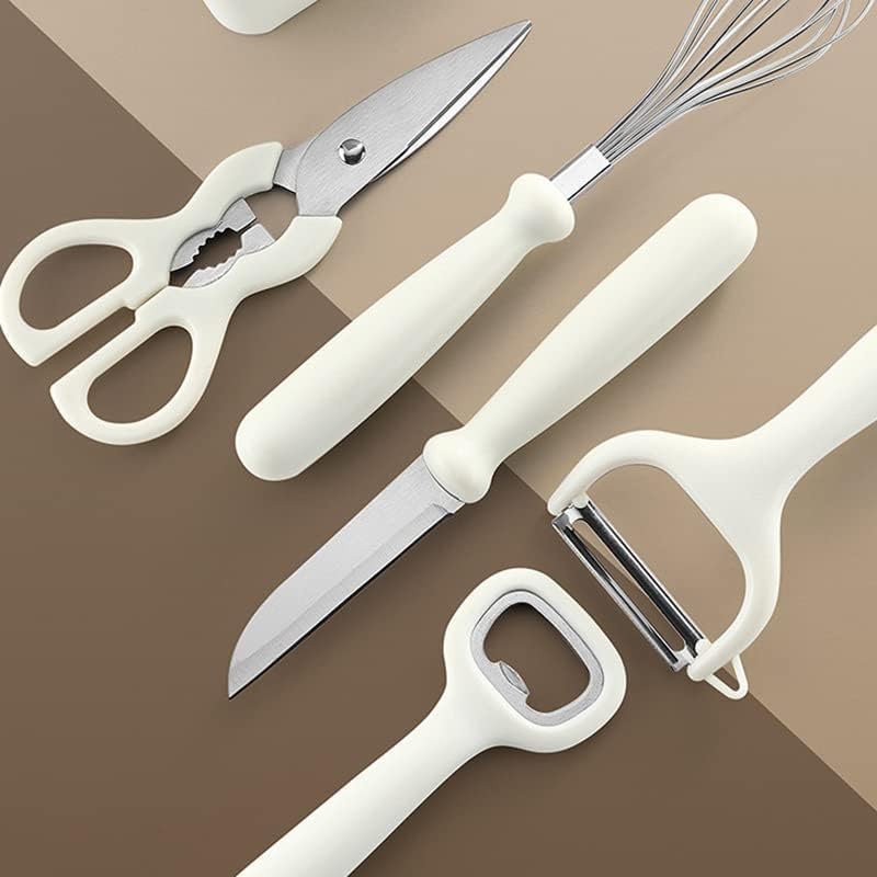 AUZENO AUZENO Stainless Steel 6Piece Kitchen Gadgets Set Kitchen Scissors Kitchen Utensils Set with Holder Paring Knife Whisk Bottle Opener Peeler AntiSlip Handle Decorative Base  - Image 1