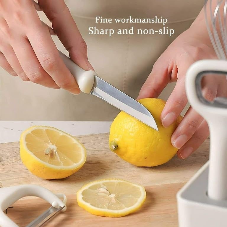 AUZENO AUZENO Stainless Steel 6Piece Kitchen Gadgets Set Kitchen Scissors Kitchen Utensils Set with Holder Paring Knife Whisk Bottle Opener Peeler AntiSlip Handle Decorative Base  - Image 4