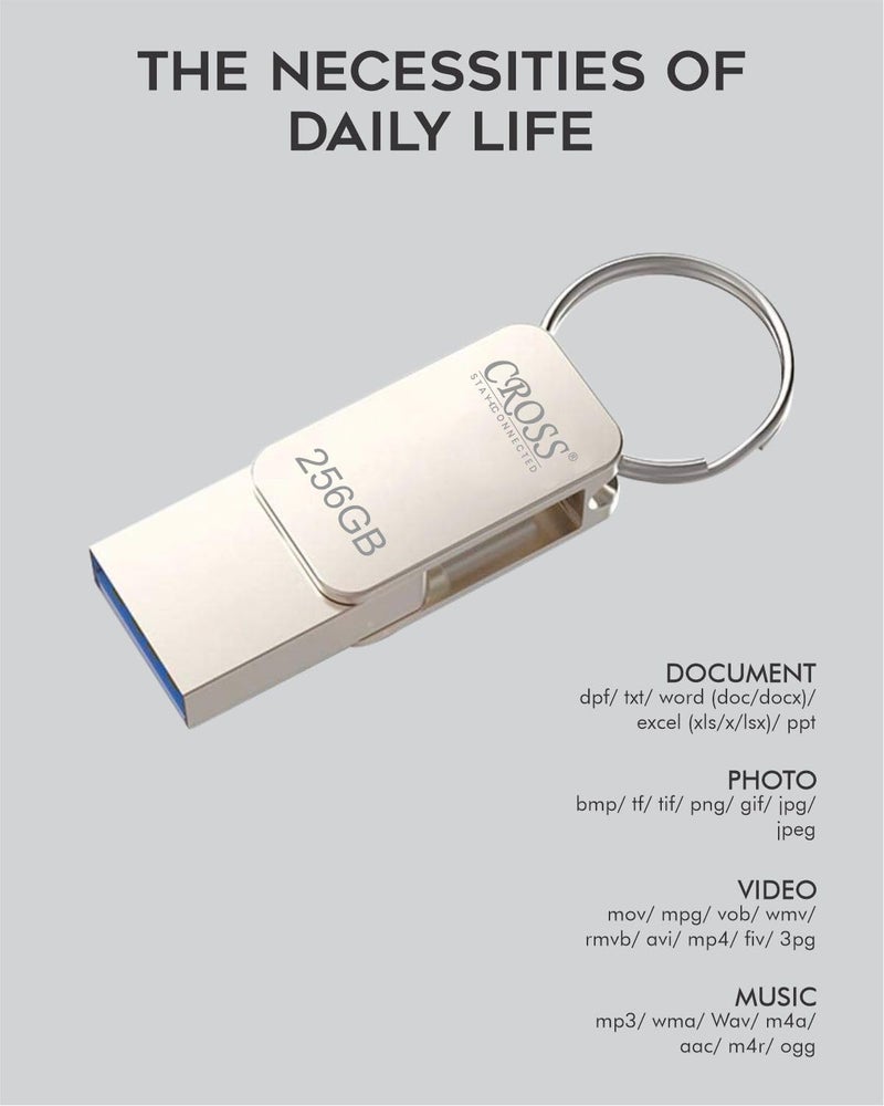 CROSS® 256 GB Type-C OTG PENDRIVE/Premium Metal Body with USB 3.0 Technology, Working with All Smart phjone 180 Mbps HIGH Speed Data Transfer | Compatible with Smartphones, LAPTOPS - Image 3