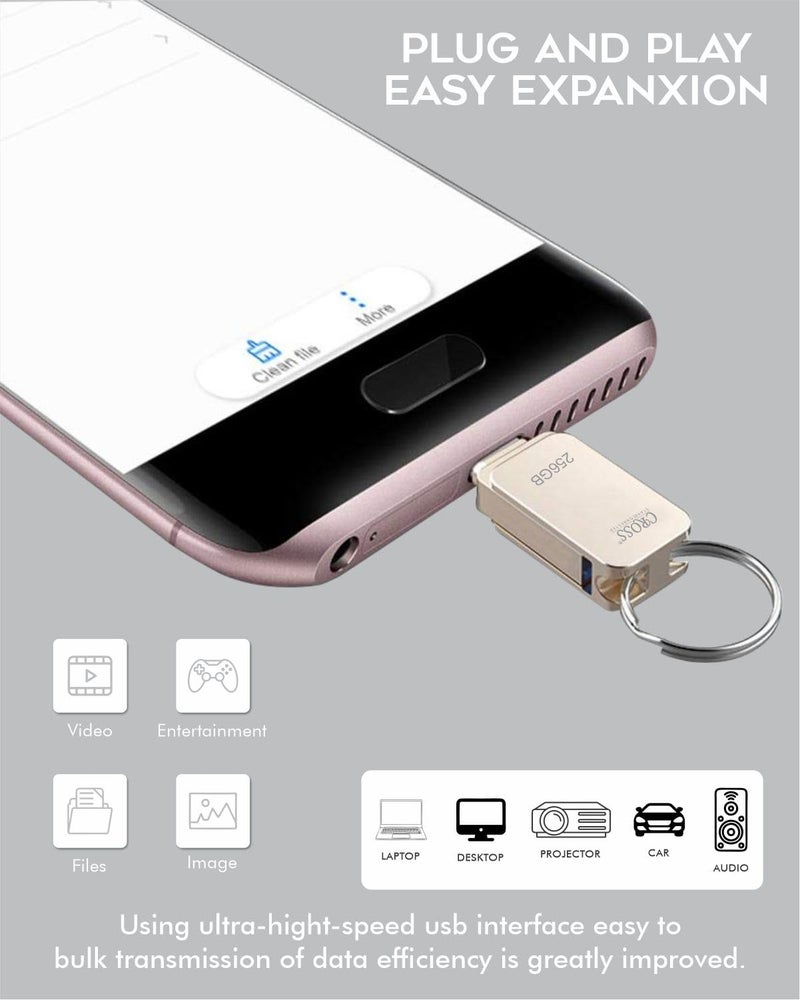 CROSS® 256 GB Type-C OTG PENDRIVE/Premium Metal Body with USB 3.0 Technology, Working with All Smart phjone 180 Mbps HIGH Speed Data Transfer | Compatible with Smartphones, LAPTOPS - Image 2