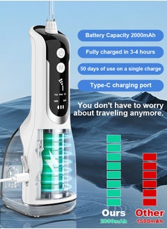 Xoopla Cordless Water Flosser,Water Jet,Water Pick, Teeth Cleaner, Dental Oral Lrrigator, 140 PSI with 5  Modes, 4 Jet Nozzles, LED Display, IPX7 Waterproof, 330ML Water Tank, 2000 mAh USB C Rechargeable Portable Dental Water Flosser for Travel,Home,White  - Image 4
