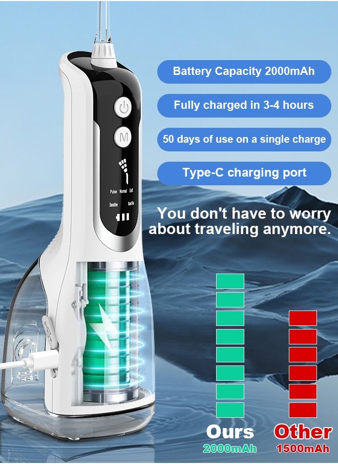 Xoopla Cordless Water Flosser,Water Jet,Water Pick, Teeth Cleaner, Dental Oral Lrrigator, 140 PSI with 5  Modes, 4 Jet Nozzles, LED Display, IPX7 Waterproof, 330ML Water Tank, 2000 mAh USB C Rechargeable Portable Dental Water Flosser for Travel,Home,White  - Image 4
