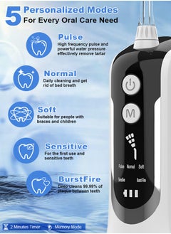 Xoopla Cordless Water Flosser,Water Jet,Water Pick, Teeth Cleaner, Dental Oral Lrrigator, 140 PSI with 5  Modes, 4 Jet Nozzles, LED Display, IPX7 Waterproof, 330ML Water Tank, 2000 mAh USB C Rechargeable Portable Dental Water Flosser for Travel,Home,White  - Image 3