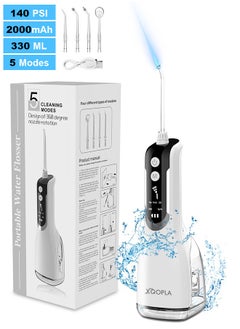 Xoopla Cordless Water Flosser,Water Jet,Water Pick, Teeth Cleaner, Dental Oral Lrrigator, 140 PSI with 5  Modes, 4 Jet Nozzles, LED Display, IPX7 Waterproof, 330ML Water Tank, 2000 mAh USB C Rechargeable Portable Dental Water Flosser for Travel,Home,White  - Image 1