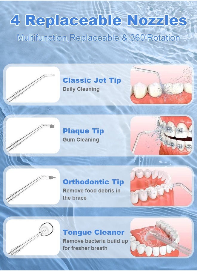 Xoopla Cordless Water Flosser,Water Jet,Water Pick, Teeth Cleaner, Dental Oral Lrrigator, 140 PSI with 5  Modes, 4 Jet Nozzles, LED Display, IPX7 Waterproof, 330ML Water Tank, 2000 mAh USB C Rechargeable Portable Dental Water Flosser for Travel,Home,White  - Image 2