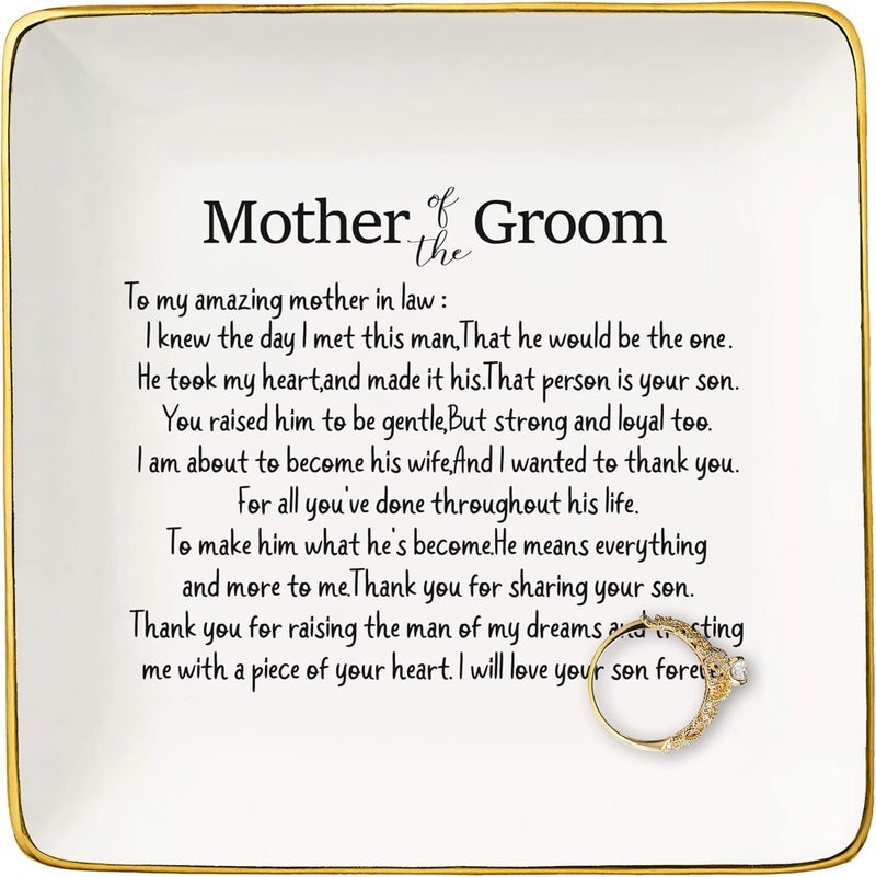 NZY Mother Of the Groom Gifts from Bride,Bridal Shower Gifts for Mother in Law,Wedding Present for New Mom-Thank You for Raising the Man Of My Dreams-Ceramic Jewelry Tray Trinket Holder Ring Dish - Image 1