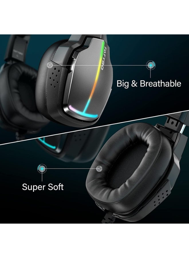 سماعة الألعاب Tatybo XW2 7.1 RGB - سماعات رأس سلكية USB بصوت محيطي مع ميكروفون مانع للضوضاء لأجهزة الكمبيوتر الشخصية و PS5 و PS4 - Image 4