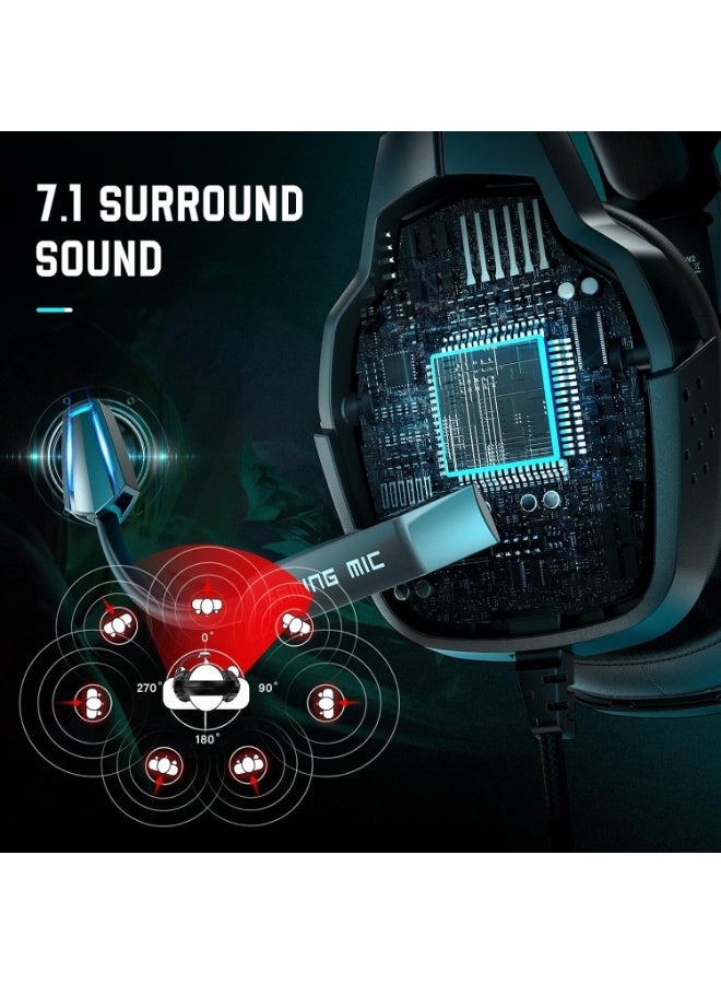 سماعة الألعاب Tatybo XW2 7.1 RGB - سماعات رأس سلكية USB بصوت محيطي مع ميكروفون مانع للضوضاء لأجهزة الكمبيوتر الشخصية و PS5 و PS4 - Image 5