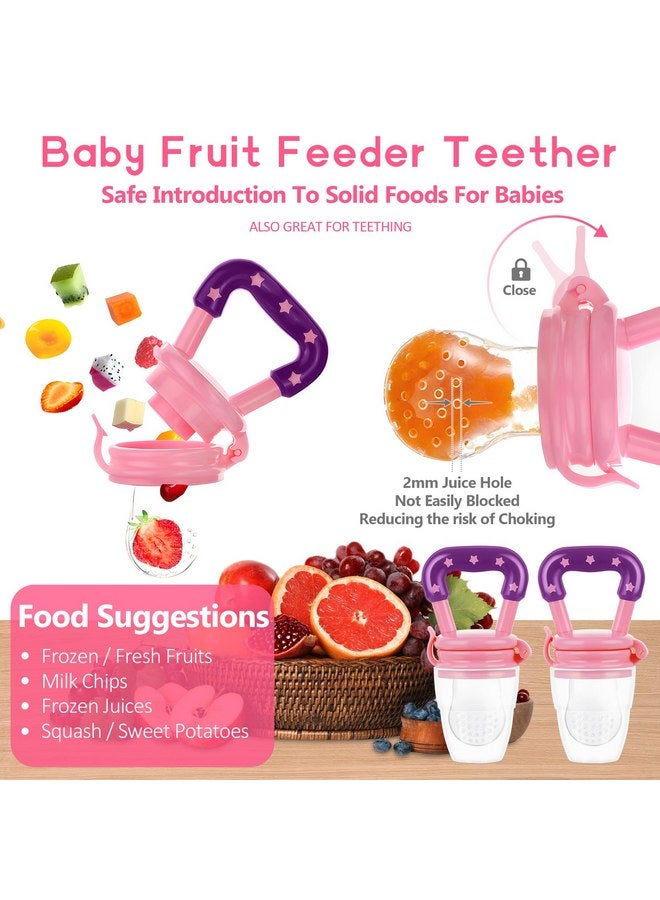 WAJIAYON Baby Fruit Feeder Pacifier - 5 Pack | 2 Baby Fruit Food Feeder Pacifier & 1 Baby Food Dispensing Spoon | Fresh Fruit Teethers for Babies | Silicone Feeder Baby,Mesh Baby Feeder (Pink & Pink) - Image 3