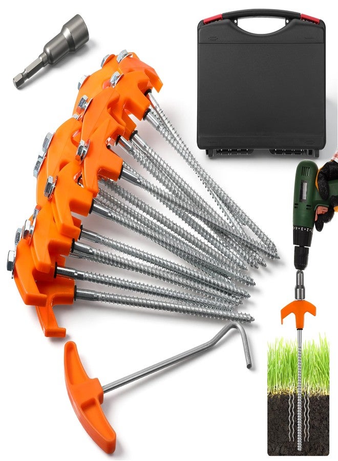 IANFAN 20 Pcs 8" Heavy Duty Screw in Tent Stakes with Hex Heads and Storage Box, Metal Threaded Tent Stakes Ground Anchors for Camping Swing Canopies (Orange) - Image 1