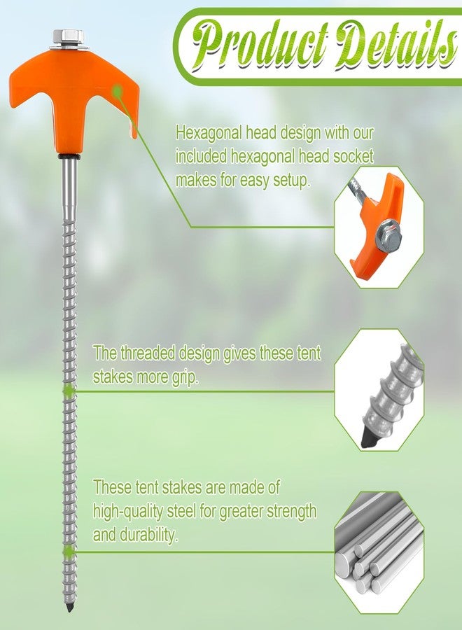 IANFAN 20 Pcs 8" Heavy Duty Screw in Tent Stakes with Hex Heads and Storage Box, Metal Threaded Tent Stakes Ground Anchors for Camping Swing Canopies (Orange) - Image 3