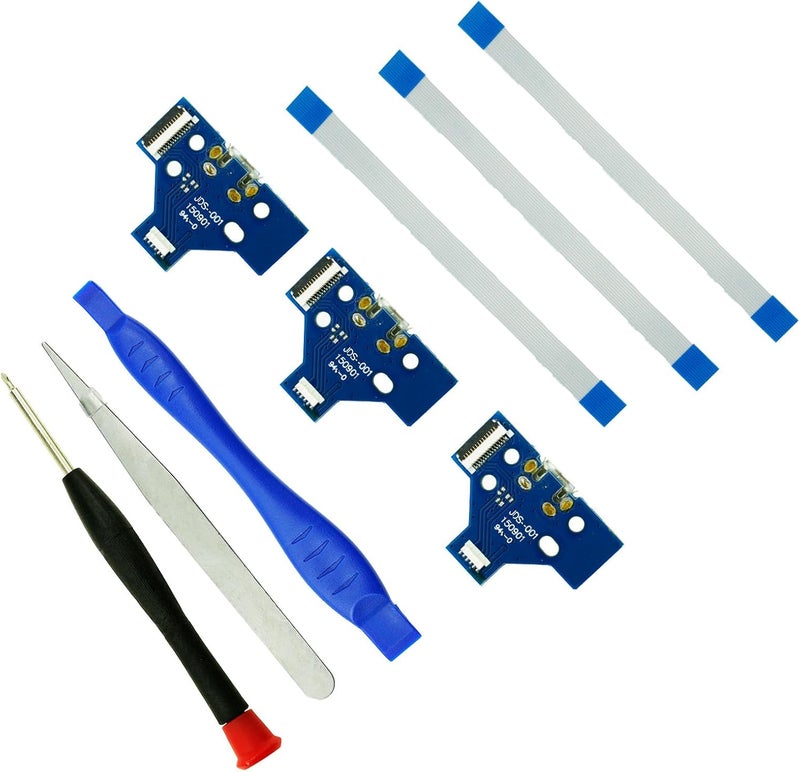 CTHTBZ 3PCS JDS-001 Charging Port for PS4 Controller, Replacement Micro USB Adaptor Charger Socket Board Connector Module Assembly Connector for Playstation 4 DualShock 4， Flex Cable,Screwdriver